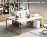 ODK Computer Desk Large Office Desk, 63 Inch Gaming Desk with Storage, Modern PC Desk Work Table with Headphone Hook for Home Office, Splice Board, White Marble + Gold Leg ODK