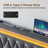 Rolanstar Queen Bed Frame with LED Light and Charging Station, Upholstered High Headboard and Footboard, Wood Slats, Noise Free, Easy Assembly, Grey Rolanstar