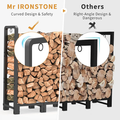 Mr IRONSTONE 4ft Firewood Rack Outdoor Indoor, Upgraded Heavy Duty Adjustable Fire Wood Rack Holds Up to 2600lbs, Fireplace Log Holder Wood Storage - WoodArtSupply