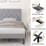 VECELO Twin Bed Frame with Button Tufted Headboard, Upholstered Platform with Wooden Slat Support, No Box Spring Needed, Grey VECELO