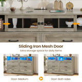 DICTAC Farmhouse 6 Drawers Dresser with Charging Station, LED Dresser with 2 Sliding Doors, Wood Wide Chest of Drawers, Storage Dressers Organizer for Bedroom, Living Room, Rustic Oak DICTAC