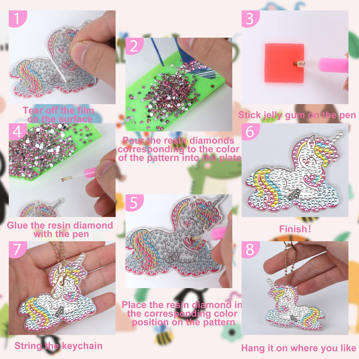 15 PCS Diamond Painting Keychains Animal Diamond Art Ornaments Double Side Diamonds Key Rings DIY 5D Art Pedants for Beginners Birthday Crafting Home Party Decor Augisteen