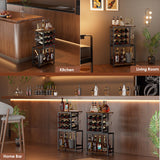 Nuovoware Wine Rack Freestanding Floor, 3 Tier Wine Rack Tabletop with Glasses Holder, Versatile Liquor Stand for Home Bar, Mini Bar Table Corner Liquor Whiskey Wine Display Stand, Black+Brown Nuovoware