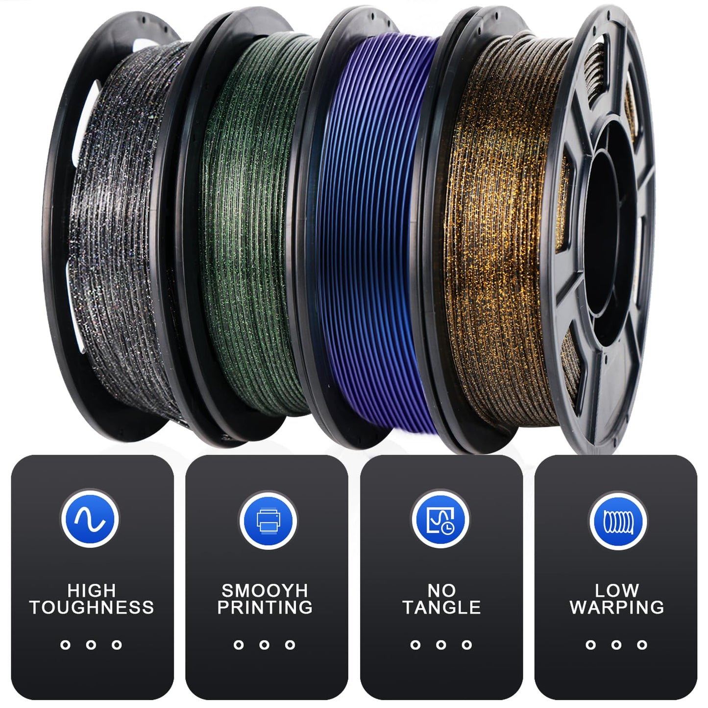 YOUSU 3D Printer Filament Galaxy PLA Filament 1.75mm, 3D Printing Filament Bundle, Multi Color Filament Glitter 250g X 4 Color Pack. - WoodArtSupply