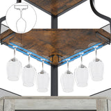 GarveeHome Corner Bar Cabinet with LED Lights, Industrial Liquor Cabinet with Adjustable Shelf, 5-Tier Industrial Wine Cabinet with Glass Holder, Home Bar Cabinet, Coffee Bar Cabinet, Rustic Brown GarveeHome