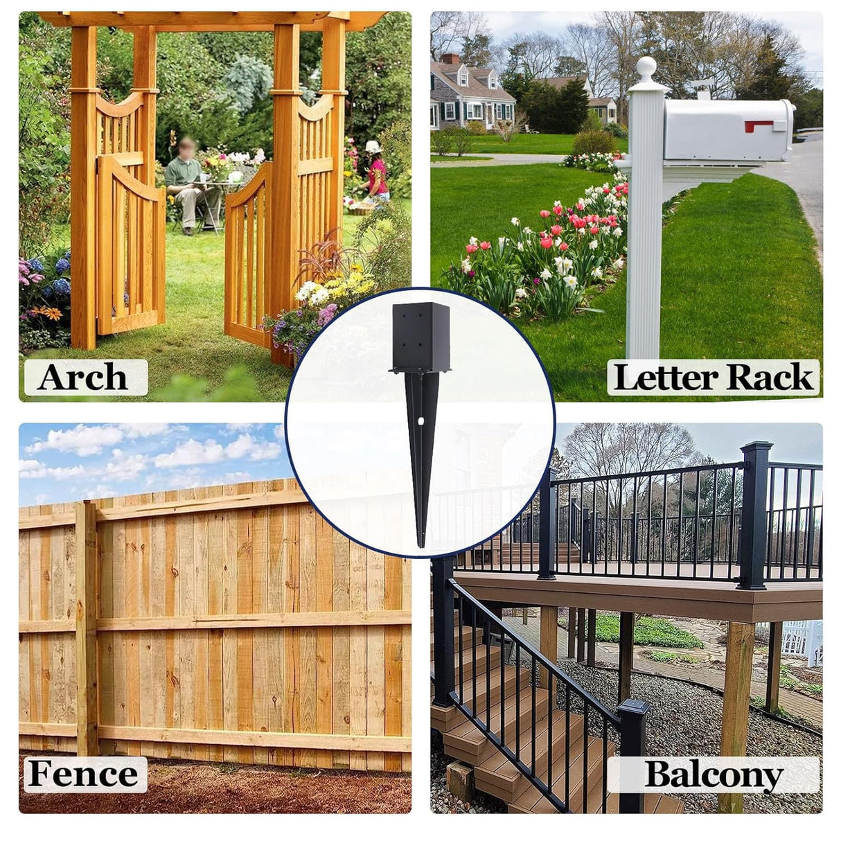 4 Pcs 4"x4" Fence Post Anchor,（Inner Size 3.6"x3.6"） Heavy Duty Fence Post Anchor Ground Spike 22" with Black Powder-Coated Outdoor Support Deck,Fence,Porch,Railing,Mailbox.. XIHUWZ