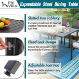 PHI VILLA 9 Piece Outdoor Dining Set for 8, Expandable Metal Dining Table & Cushioned Rattan Chairs for Patio, Deck, Yard PHI VILLA