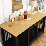 DAWNSPACES Extra Large Dog Crate Furniture, 55" Indoor Heavy Duty Dog Kennel House with Sliding Doors, Furniture Style Dog Crate Table Side End Table TV Stand for XL Large Medium Breed Dogs, Black DAWNSPACES