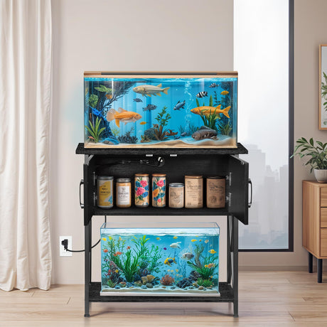ZENY 20-29 Gallon Fish Tank Stand with Cabinet for Fish Tank Accessories Storage, Metal Double Aquarium Stand, 30.71''L x 12.6''W Tabletop, 330LBS Capacity ZENY