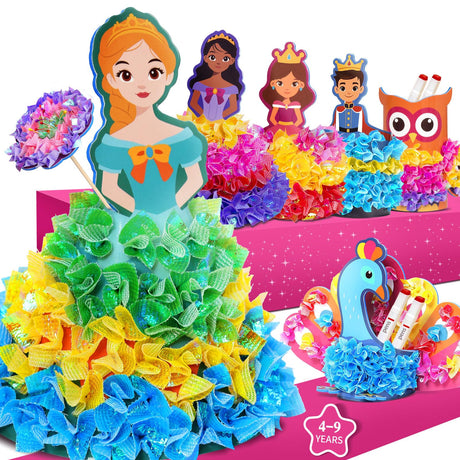 HENUIE DIY Poke Kits Art Craft Activity for Girls Ages 4-8, Mess-Free Fun Princess Set Dress-up, Creative Activity Birthday Gifts for Kids Ages 4 5 6 7 8+ HENUIE