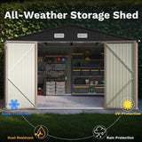Patiowell 10x14 FT Outdoor Storage Shed, Large Metal Garden Shed with Lockable Door and Sloping Roof, Outside Steel Utility Tool Sheds for Backyard Lawn Garden Patio, Brown Patiowell
