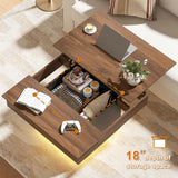 FABATO Lift Top Coffee Table with LED Light and Charging Station, 31.5 Inch Square Coffee Table with Hidden Storage, Modern Farmhouse Center Table for Living Room, Reception Dinning Room, White FABATO