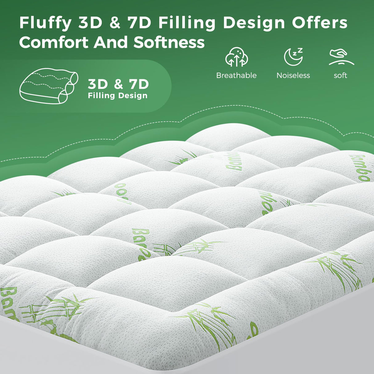 HYLEORY Mattress Topper Queen Size - Bamboo-Viscose Plush Pillow Top Mattress Pad, Thick Mattress Protector Cover Breathable Fluffy Soft Bed Topper with 8-21" Deep Pocket, Green HYLEORY
