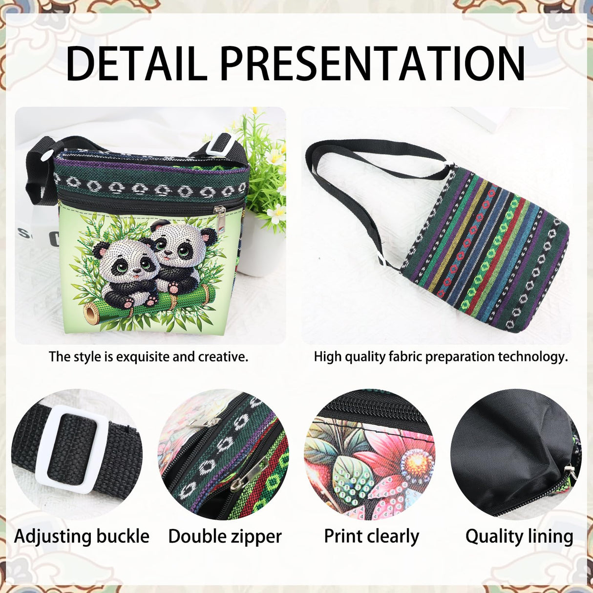 Diamond Painting Shoulder Bag, DIY 5D Panda Pattern Diamond Art Artificial Crystal Special Shape Crystal Artificial Partial Mosaic Crafts Adjustable shoulder strap Shoulder Bag MVVMTOP