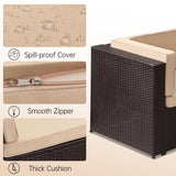 KROFEM 8 Pieces Outdoor Wicker Rattan Patio Furniture Sectional Set, Glass Top Table with Hidden Storage, 7 Sofa Sections, Oversized Cushions, Brown Color Rattan with Beige Cushion KROFEM