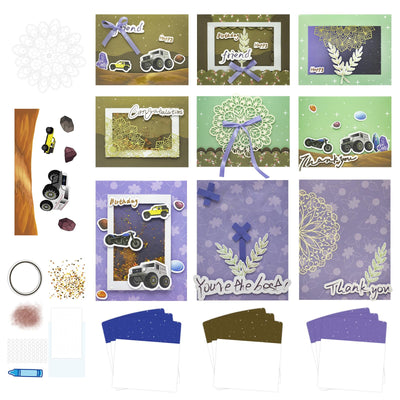 DIY Card Making Kit for Adults Car-Parents, and Gift Giving (9 Sets) Themed Handmade Greeting & Thank You Cards with Envelopes for Birthdays