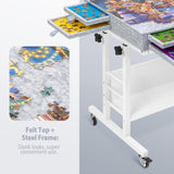 Tektalk 2000 Piece Foldable Felt Jigsaw Puzzle Board with Height Adjustment, Puzzle Table with 2 Felt Cover & 8 Sorting Trays/Drawers, Easel with Legs, Enclosed with 4 Roller Wheels - Light Gray Tektalk