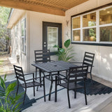 VINGLI 5-Piece Outdoor Dining Set, Metal Patio Dining Set for 4, Square Dining Table with Umbrella Hole & 4 Stackable Patio Chairs for Porch, Deck and Backyard VINGLI