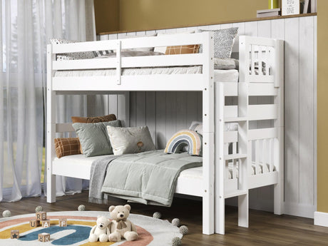 Bedz King Bunk Beds Twin over Twin Mission Style with End Ladder, White Bedz King