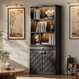 STO'SENSE 72.2" Tall Bookshelf & Bookcase with LED Lights, 6-Tier Bookshelf with Drawer and Open Shelves, Modern Display Storage Cabinet with Doors for Home Office, Living Room, Bedroom (1 Piece) STO'SENSE