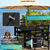 LOUNZY 9 Pieces Patio Dining Sets, Outdoor HDPE Furniture Set for 8 w/ 2" Hole Cut-Out Dining Table with 8 Patio Chairs(2 W/Armrest, 6 w/o Armrest), Black LOUNZY