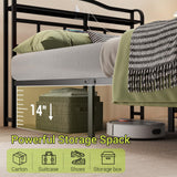 UOMEUR Metal Bed Frame with Headboard and USB & Type C Charging Station, Heavy Duty Metal Bed Frame No Box Spring Needed with Ample Storage Space - Easy Assembly and Noise Free (Black, Queen) UOMEUR