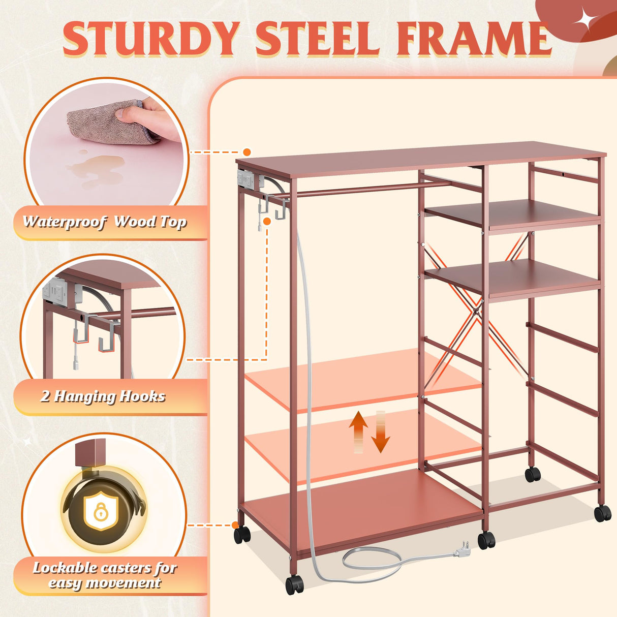 WLIVE Dresser for Bedroom with Clothes Rack, 3 Drawer Dresser with LED Lights & Charging Station, Fabric Dressers & Chest of Drawers, Storage Organizer with Open Shelves for Closet, Living Room, Pink WLIVE