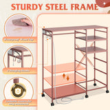 WLIVE Dresser for Bedroom with Clothes Rack, 3 Drawer Dresser with LED Lights & Charging Station, Fabric Dressers & Chest of Drawers, Storage Organizer with Open Shelves for Closet, Living Room, Pink WLIVE