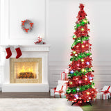 5 FT Collapsible Sequin Pop Up Christmas Tree with 90 LED Lights, Skinny Pencil Tinsel Xmas Tree with Stand for Apartments Kungfuking