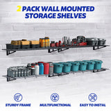 FAHKNS 2 x 6 ft Garage Wall Shelving, 2-Pack Garage Shelving Wall Mounted, 1200LBS Capacity Heavy Duty Metal Wire Shelves, Floating Long Shelf for Carport Shed Kitchen, Black FAHKNS