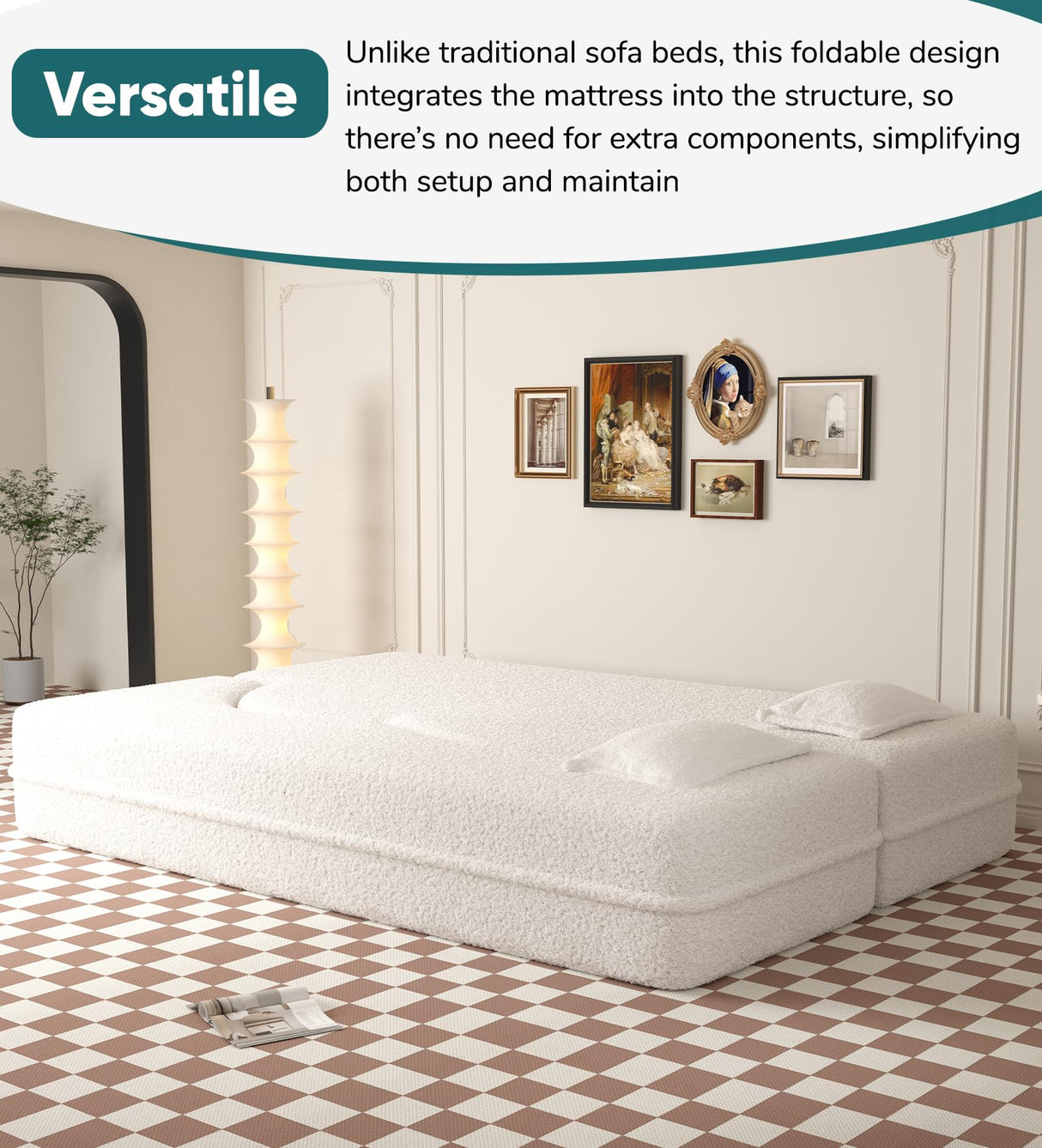 JOYBASE 78in Sofa Couch Convertible Oversized Cloud Loveseat Minimalist Sleeper Sofa Bed for Living Room, Apartment, Office, No Assembly Required (Beige) JOYBASE