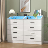 Gyfimoie 4 Drawers Dresser with Power Outlet, Chest of Drawers with LED Light, White Dresser Organizer with Open Storage Cubby, Modern Nightshatnd for Bedroom, Living Room, Entryway, Hallway Gyfimoie