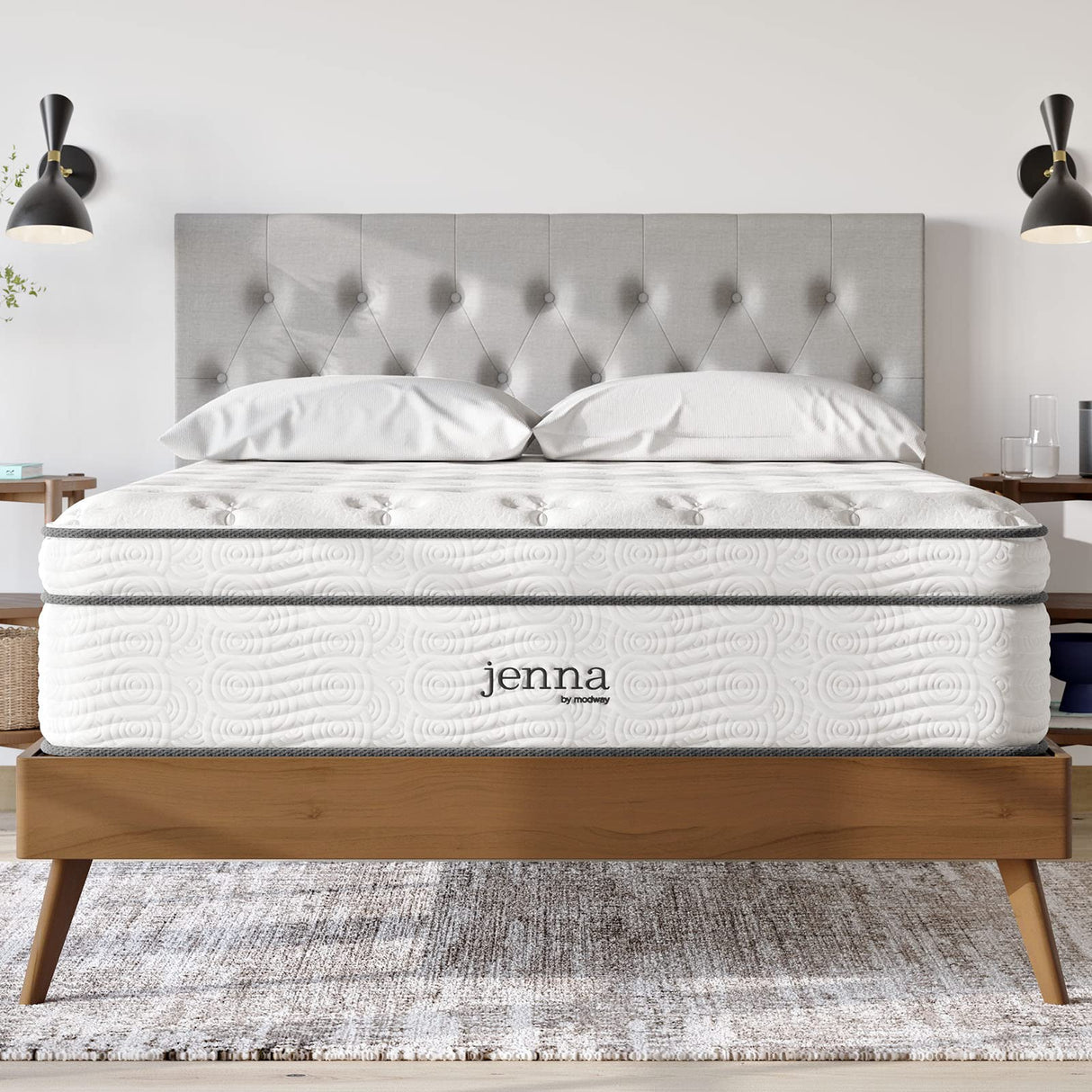 Modway Jenna 14” Innerspring and Memory Foam California King Mattress With Individually Encased Coils, White Modway