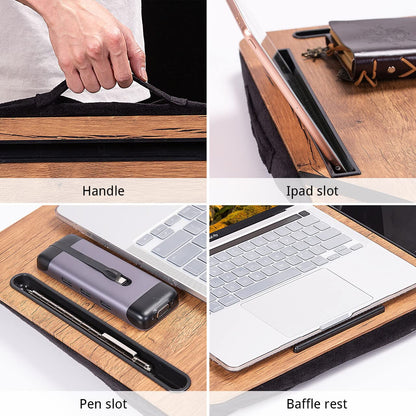 Laptop Lap Desk with Cushion, Portable Laptop Pillow Lap Desk with Pen Slot for Writing, Fits Up to 15.6 Inch Laptop, Wooden Computer Lap Desk for Bed Sofa Home Office Use - WoodArtSupply