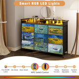 Welfuturer Dresser for Bedroom with 9 Drawers Van Gogh Dressers & Chest of Drawers Fabric Clothes Drawer Fabric Closet Organizer for Living Room Entryway Closet Nursery Sturdy Steel Frame Wood Top Welfuturer