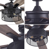 Honeywell Ceiling Fans Carnegie Industrial 52 Inch Ceiling Fan with Light, Remote Control Fan, LED Indoor Fan with 5 Blades, Gray Pine and Brown Chestnut Blade Finish Options, Matte Black (50614-01) Honeywell