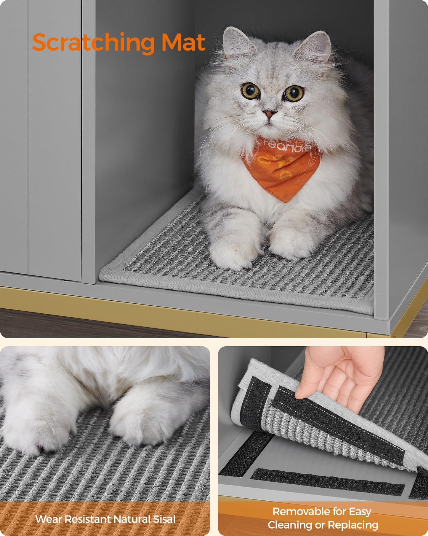 Feandrea Litter Box Enclosure, Modern Cat Litter Box Furniture Hidden, with Scratching Mat, Tall Legs, Cat House, Side End Table, 31.5 x 19.7 x 21.7 Inches, Dove Gray and Gold UPCL007H01 - WoodArtSupply