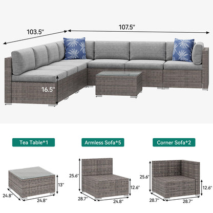 YITAHOME 8 Pieces Outdoor Patio Furniture Set, Sectional Sofa PE Rattan Wicker Conversation Set Outside Couch w/Table and Cushions for Porch Lawn Garden Backyard,Gray - WoodArtSupply