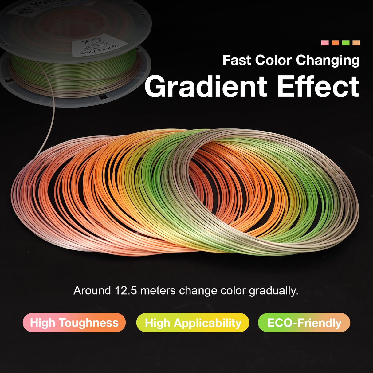 YXPOLYER PLA Filament Premium 4-Color Silk PLA 3D Printer Filament 1.75mm 1kg, Multicolor Mini Rainbow, Gold, Green, Purple, Bronze yxpolyer