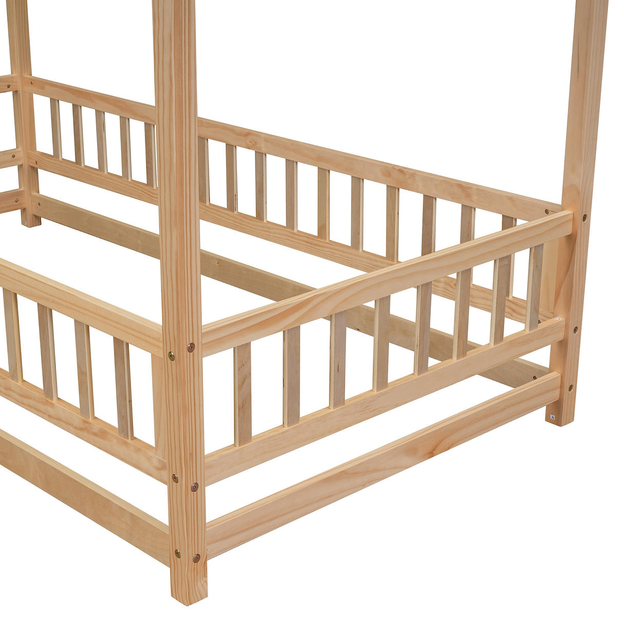 Bellemave Wooden Montessori Twin Size House Bed with Fence and Roof for Kids - Playhouse Frame in Natural Finish Bellemave