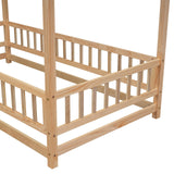 Bellemave Wooden Montessori Twin Size House Bed with Fence and Roof for Kids - Playhouse Frame in Natural Finish Bellemave