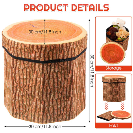 Amylove 3 Pack Tree Stump Storage Stool 12 x 12 Inch Stool Ottoman, Cute Folding Storage Toy Box with Foam Cushion, Collapsible Seat Chest (Classic) Amylove