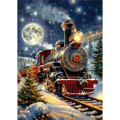 MOGTAA Christmas Diamond Art Kits for Adults, 5D Full Drill Christmas Train Diamond Painting Kits for Adults Beginner, DIY Round Diamond Dots for Adults, Gem Art for Home Wall Decor 12 X 16 Inch