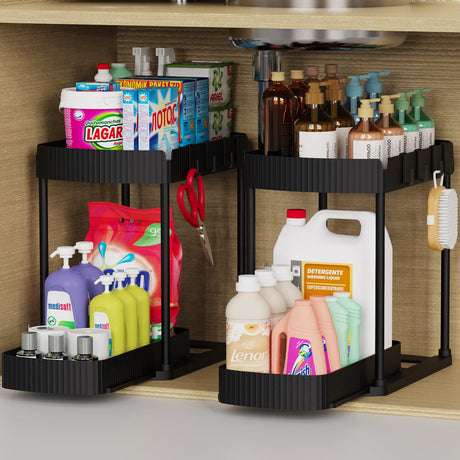 Ukeetap 2 Pack Multi-Purpose Pull-Out Storage Organizers, Under Sink Organizers and Storage for Bathroom & Kitchen, Under Cabinet Organizers and storage, 12.8 Inch, Black ukeetap