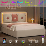 Full Boucle Upholstered LED Bed Frame with Storage Drawer and Adjustable Chic Double Arc Headboard, Princess Platform Cloud Bed with Backrest, Heavy Duty Metal Support, No Box Spring Needed, White Jocoevol