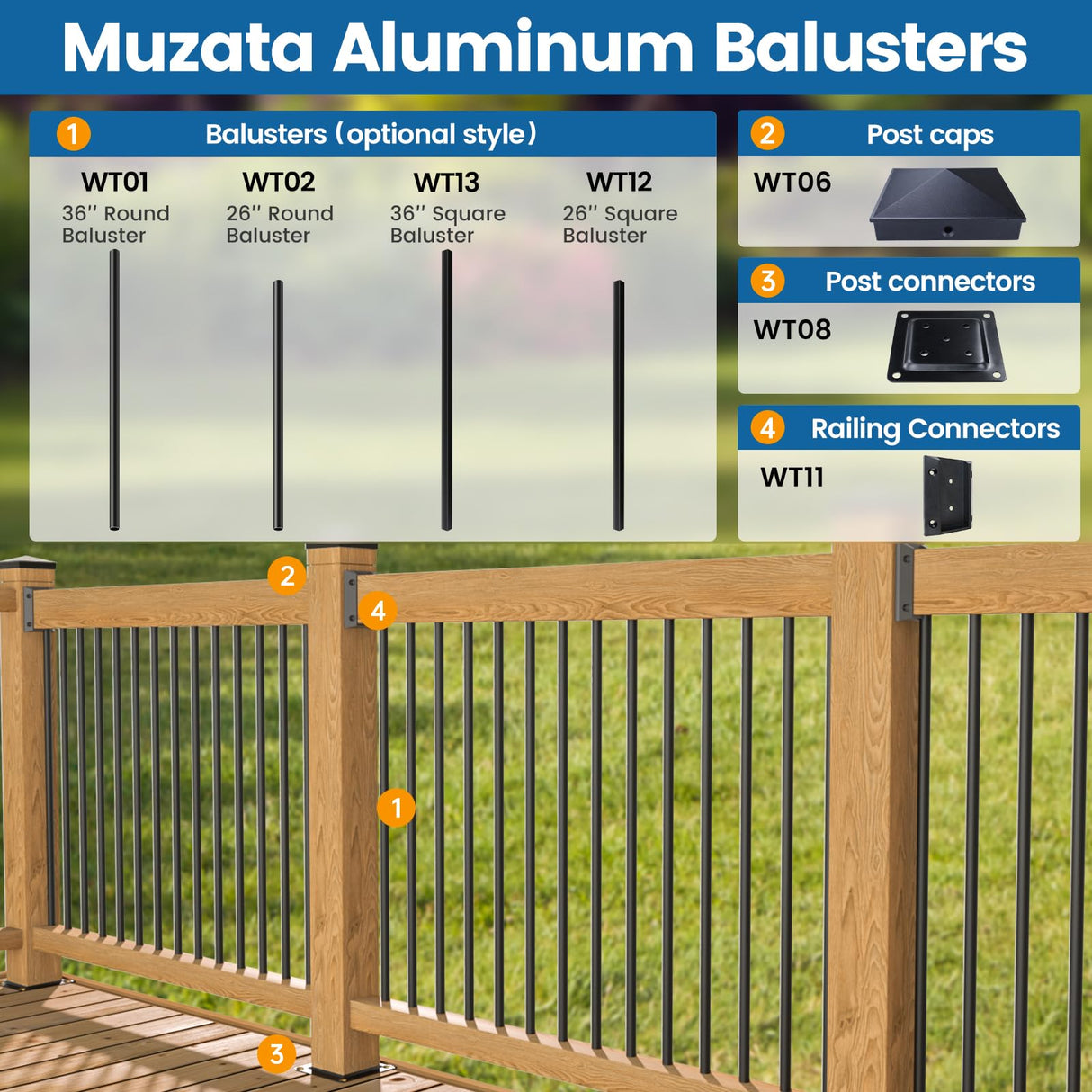 Muzata 10Pack 4"×4" Wood Post Plate Connector Deck Post Base Plate Wood Fence Deck Porch Railing Support Base Black WT08 Muzata