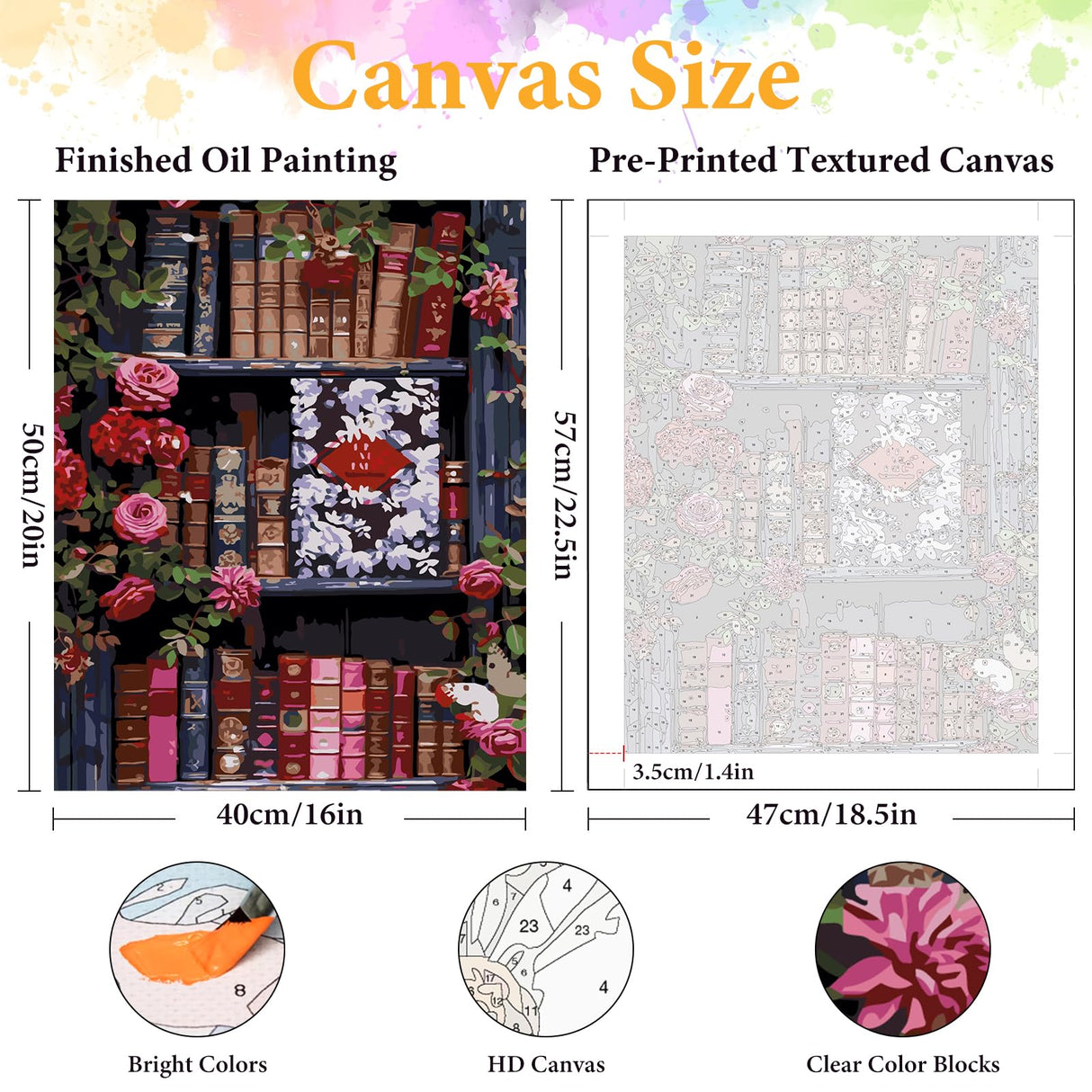 Paint by Numbers Kit for Adults Beginner Bookshelf, Rose Flower Adult Paint by Number Kits on Canvas, Book DIY Acrylic Oil Painting by Numbers for Adults, Perfect for Home Wall Decor 16X20 Inch Okarina