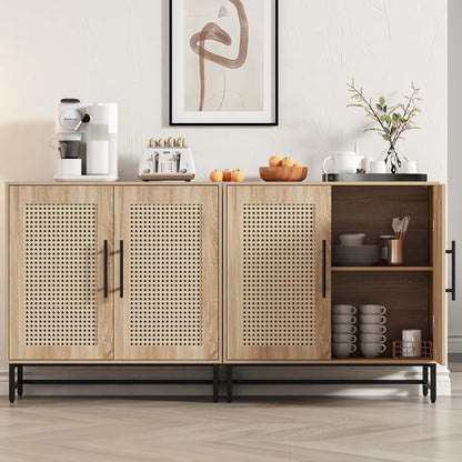 KFO Storage Cabinet with Handmade Natural Rattan Doors, Rattan Cabinet Sideboard Buffet Cabinet, Accent Cabinet for Living Room, Hallway, Dining Room, Entryway