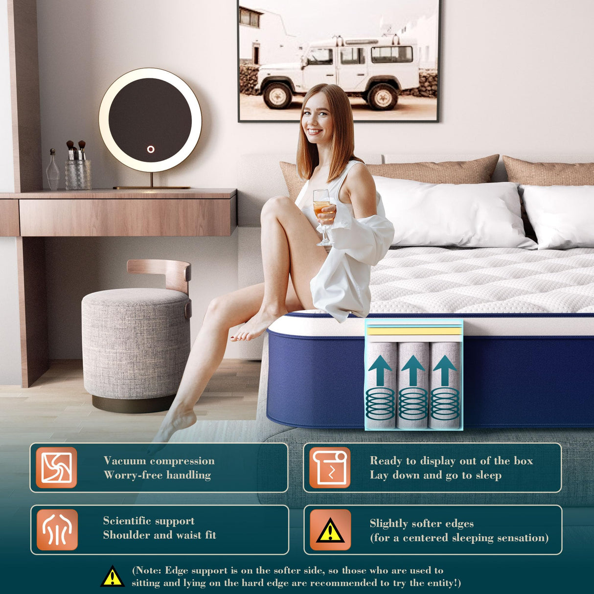 Queen Mattress - 12 inches Gel Memory Foam in a Box, Queen Size Mattress with Pocket Springs, Medium Soft, Pressure Relief & Motion Isolation, 100 Nights Trial, 60 * 80 Inch. Kesyup