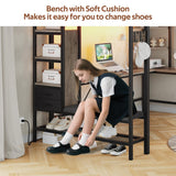 Twin Loft Bed with L-Shaped Desk, Metal Twin Size Loft Bed for Kids with Storage Headboard&Hall Tree, 2 Fabric Drawers, LED Lights&Charging Station, Safety Guard & Ladder, No Box Spring Needed (Gray) Dnxao